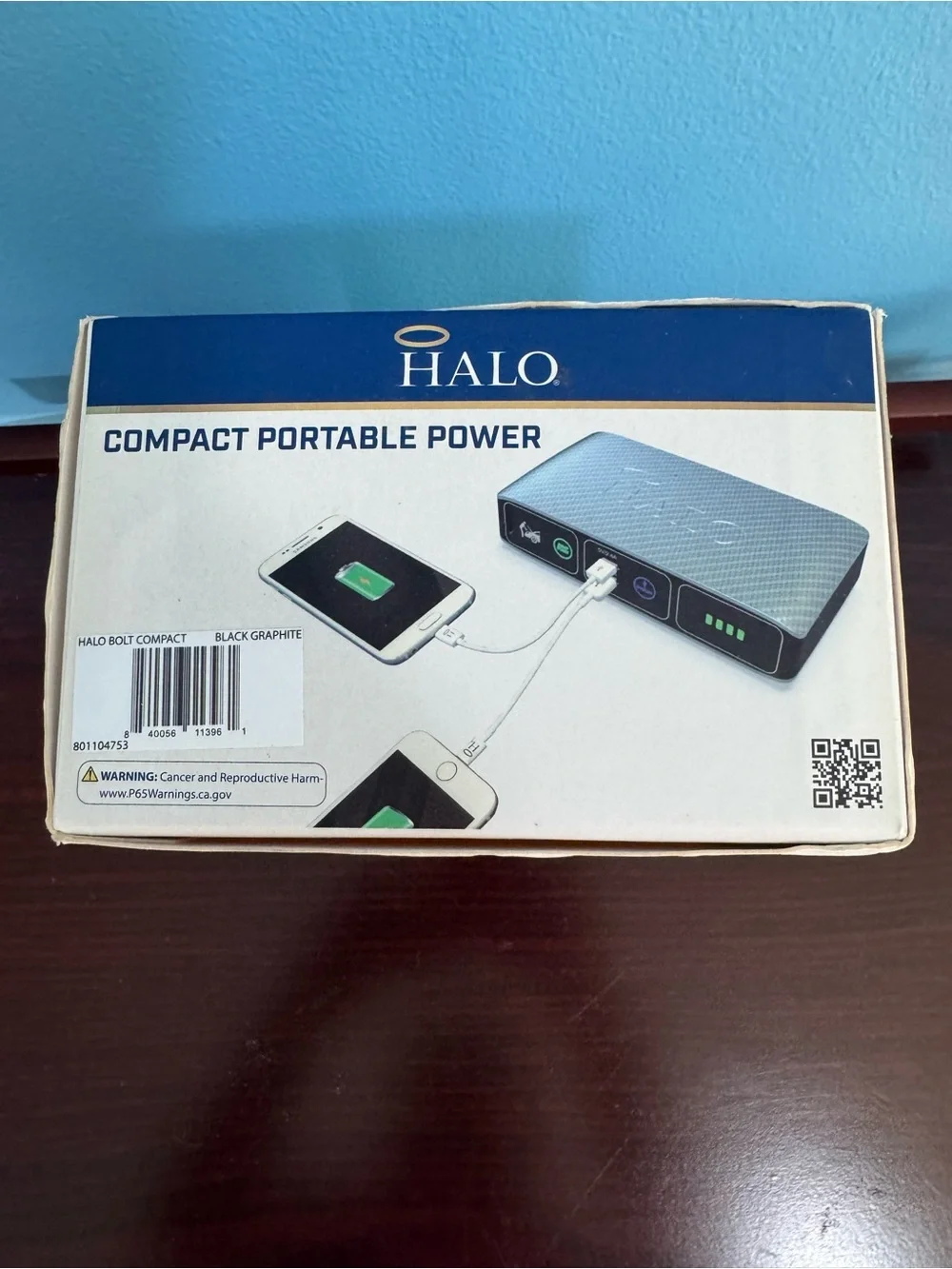 HALO Bolt Compact Jump Starter Power Bank - Navy with Red Cables